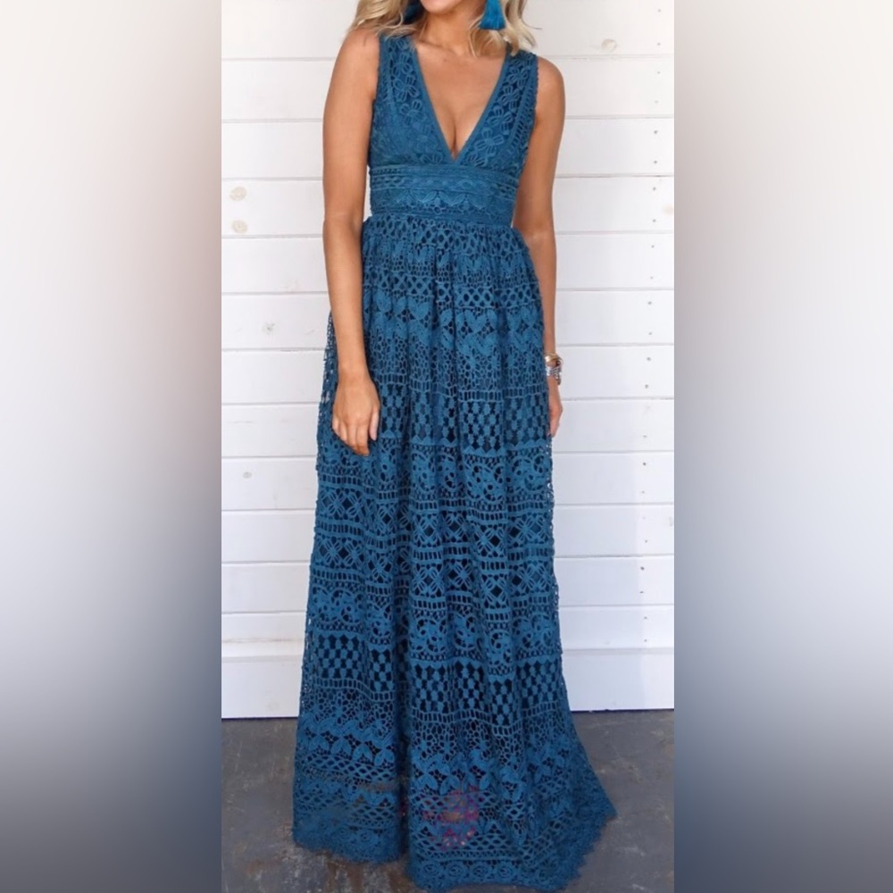 Teal Lace Maxi Dress
